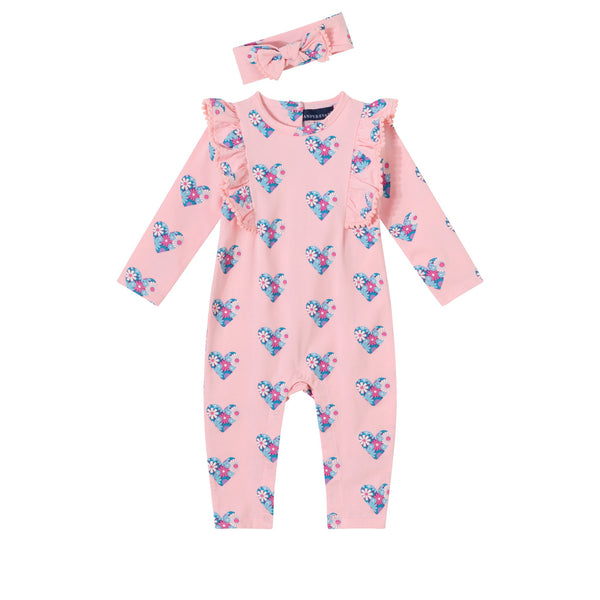 infant-pink-long-sleeve-romper-headband-set-hearts-flowers Andy & Evan at Sophia's Style-Playsuit-1