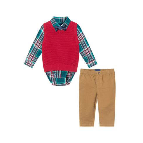 infant-4-piece-buttondown-sweater-vest-set-checkered-maroon Andy & Evan at Sophia's Style-Vest Set-1