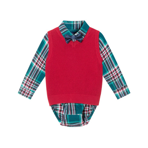 infant-4-piece-buttondown-sweater-vest-set-checkered-maroon Andy & Evan at Sophia's Style--3