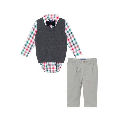 infant-4-piece-sweater-vest-set-charcoal-white-plaid Andy & Evan at Sophia's Style-Vest Set-1