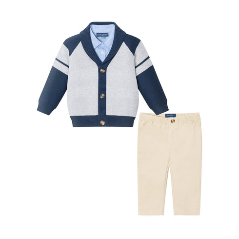 infant-shawl-cardigan-pant-set-navy-heather-grey Andy & Evan at Sophia's Style-Sweater Set-1