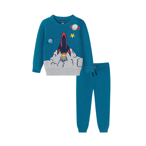 kids-2-4-sweater-set-teal-spaceship Andy & Evan at Sophia's Style-Sweater Set-1