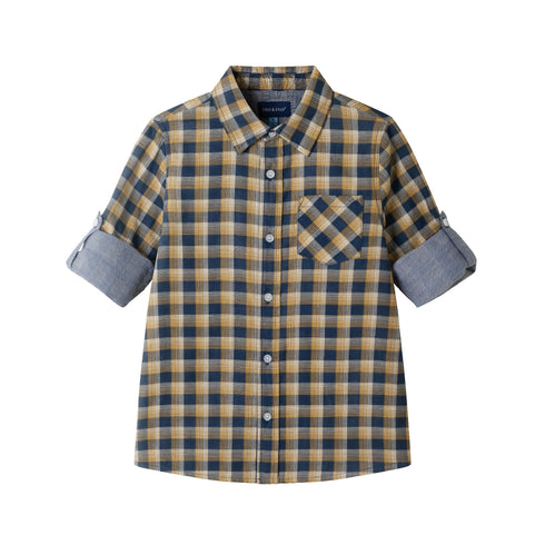 kids-double-faced-buttondown-blue-plaid Sophia's StyleButton Down Shirt-1