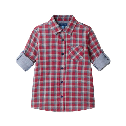 kids-double-faced-buttondown-red-plaid Sophia's StyleButton Down Shirt-1