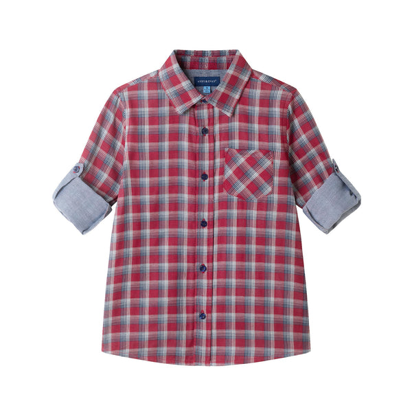 kids-double-faced-buttondown-red-plaid Sophia's StyleButton Down Shirt-1