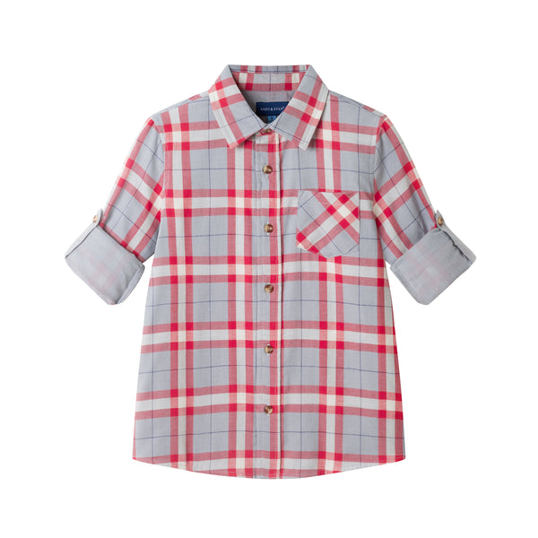 kids-plaid-flannel-buttondown-red-plaid Sophia's StyleButton Down Shirt-1