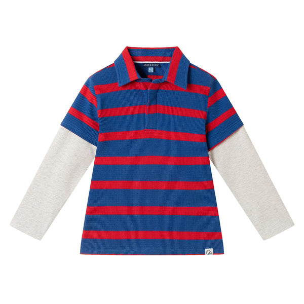 kids-long-sleeve-waffle-polo-rugby-stripe Sophia's StylePolo Shirt-1