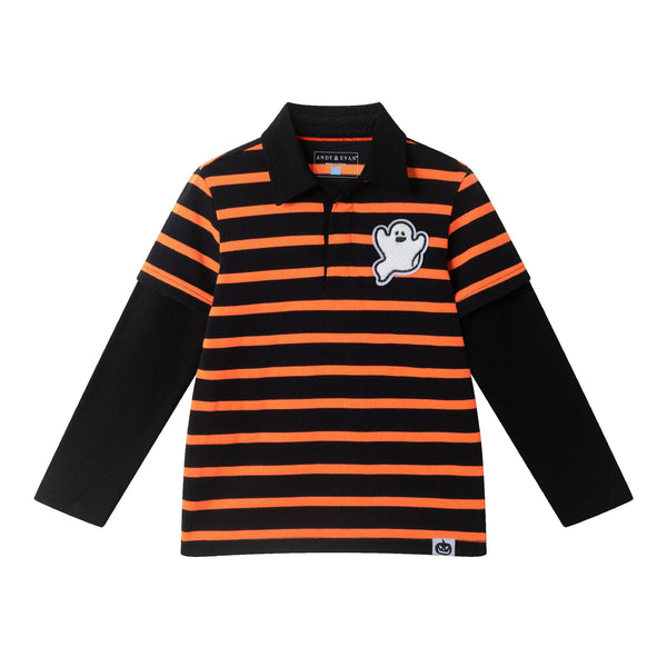 kids-halloween-rugby-polo-ghost-patch-black-orange Sophia's StylePolo Shirt-1