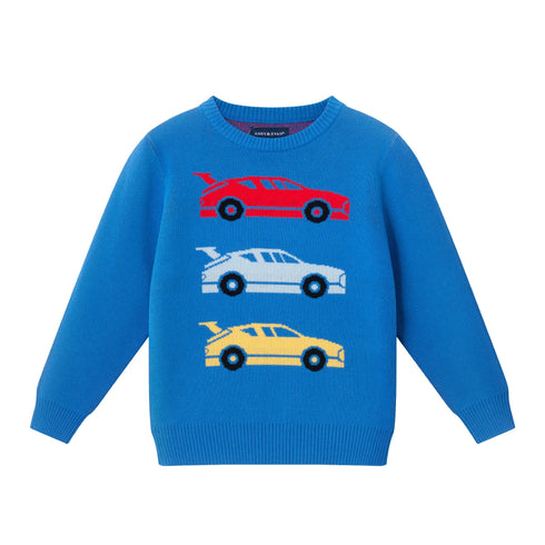 kids-sweater-blue-race-car Sophia's StyleSweaters-1