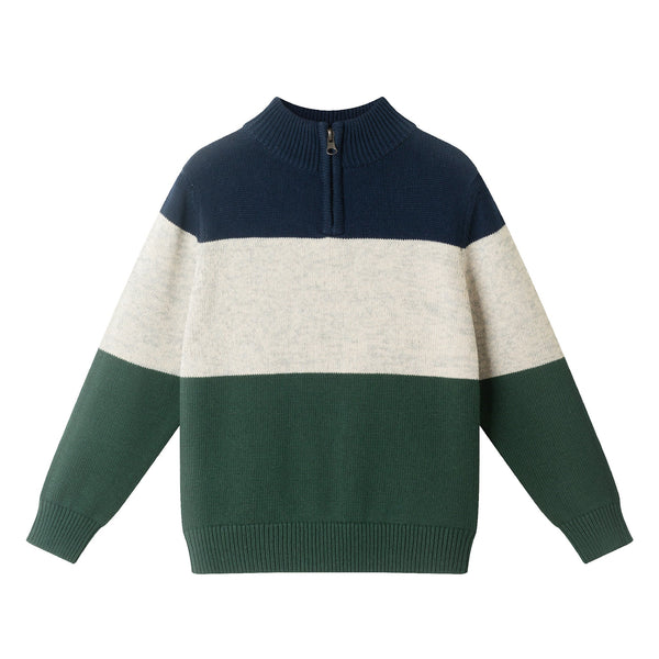 kids-colorblocked-quarter-zip-sweater-green-stripe Sophia's StyleSweaters-1