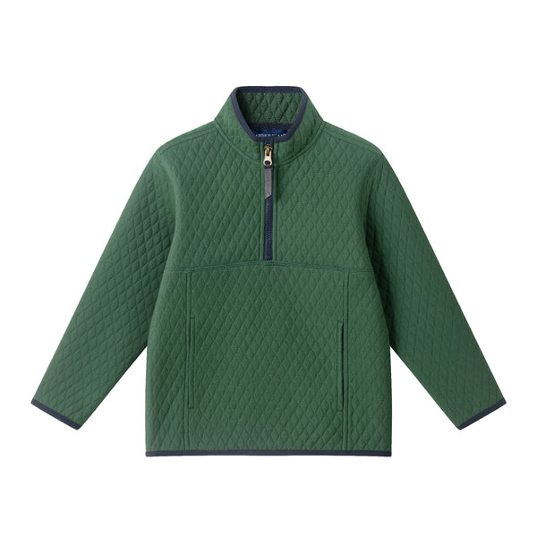 kids-diamond-quilted-quarter-zip-pullover-green Sophia's StyleSweaters-1
