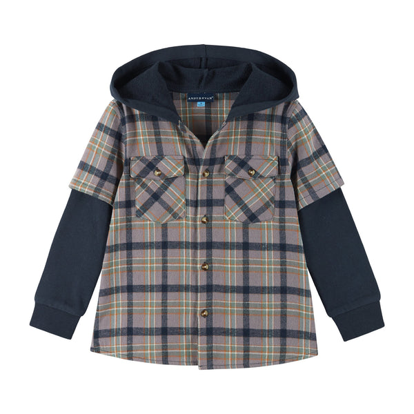 kids-twofer-hoodie-brown-plaid Sophia's StyleButton Down Shirt-1