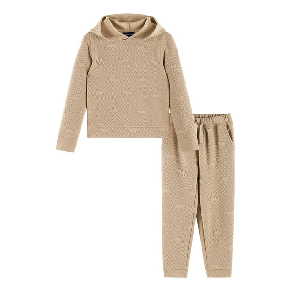 kids-embossed-lounge-set-taupe-bear Sophia's StyleSweatshirt Set-1