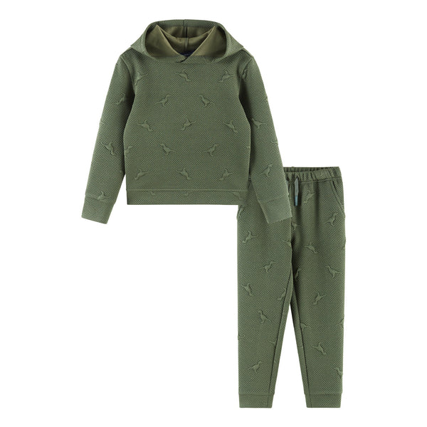 kids-embossed-lounge-set-green-dino Sophia's StyleSweatshirt Set-1