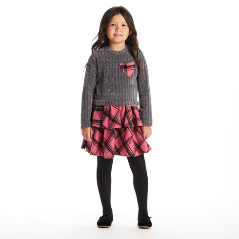 kids-knit-top-plaid-skirt-dress-grey-pink-heart Sophia's Style-2