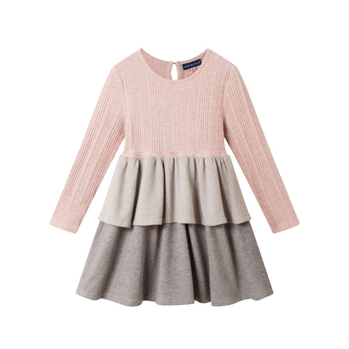 kids-knit-tiered-dress-pink-colorblock Sophia's StyleDress-1