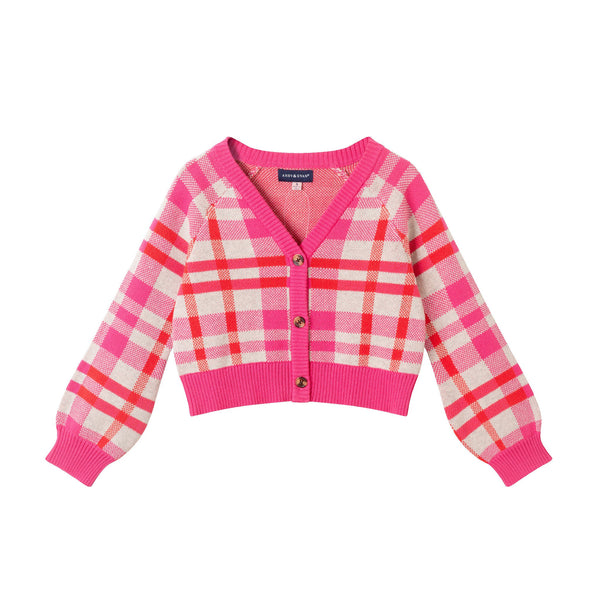 kids-girls-cardigan-pink-plaid Sophia's StyleSweaters-1