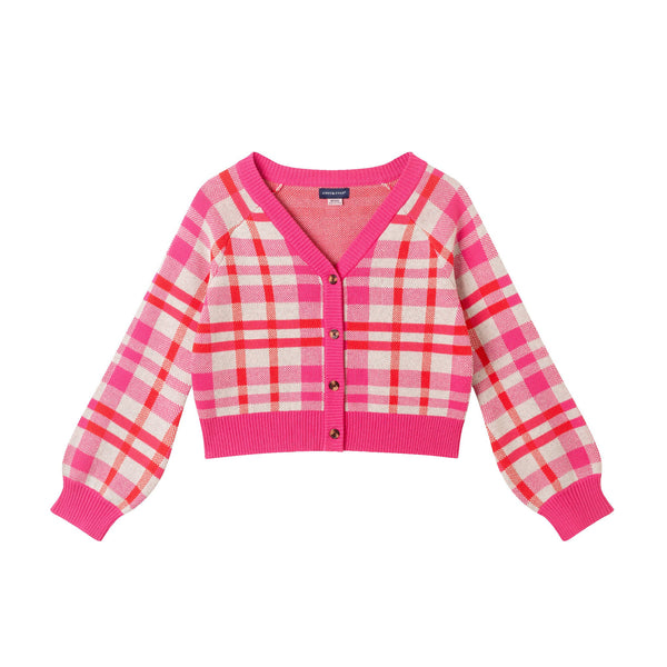 big-kids-cardigan-pink-plaid Sophia's StyleSweaters-1