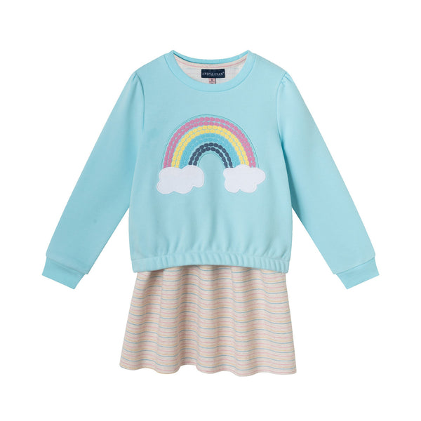 kids-sweatshirt-dress-set-teal-rainbow Sophia's StyleDress Set-1