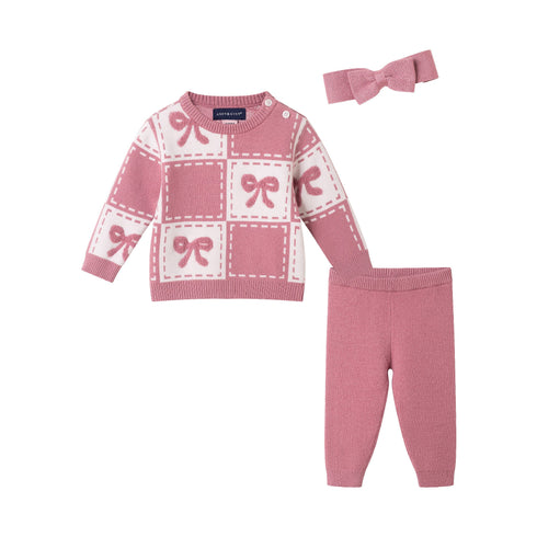 infant-chenille-sweater-set-with-headband-pink-bows Sophia's StyleSweater Set-1