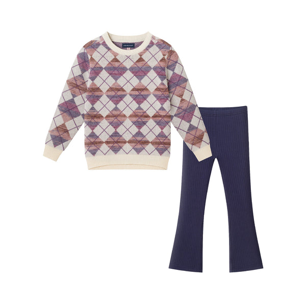 kids-argyle-sweater-ribbed-flare-pant-set Sophia's StyleSweater Set-1