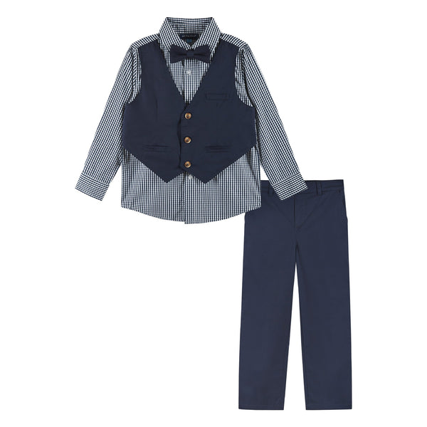 kids-3-piece-dapper-in-a-dash-vest-set-navy-gingham Sophia's StyleButton Down Shirt Set-1