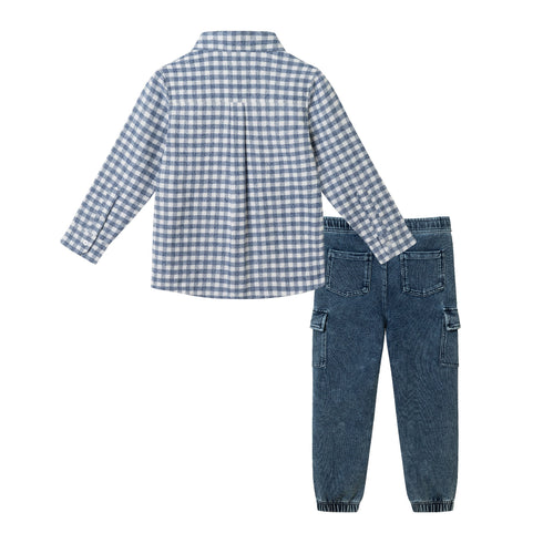 kids-buttondown-knit-denim-jogger-set-grey-gingham Sophia's Style-3
