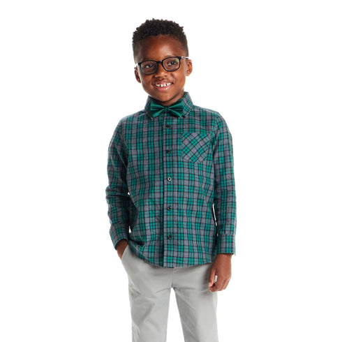 kids-plaid-buttondown-bowtie-set-green-plaid Sophia's Style-2