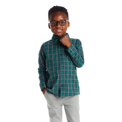 kids-plaid-buttondown-bowtie-set-green-plaid Sophia's Style-3