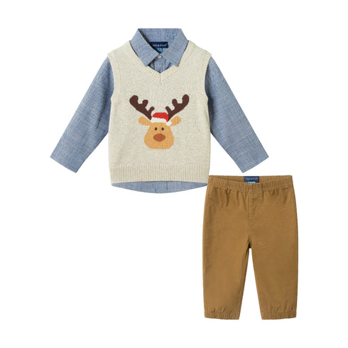 infant-sweater-vest-set-beige-reindeer Sophia's StyleSweater Set-1