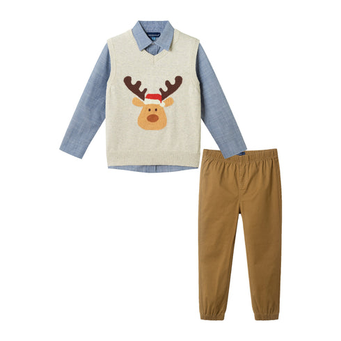 kids-sweater-vest-set-beige-reindeer Sophia's StyleSweater Set-1