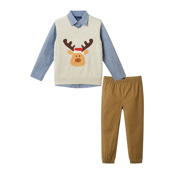 kids-sweater-vest-set-beige-reindeer Sophia's StyleSweater Set-1