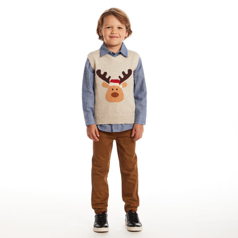 kids-sweater-vest-set-beige-reindeer Sophia's Style-2