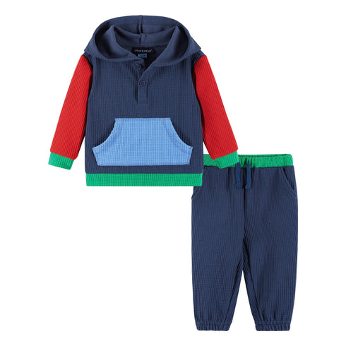 infant-hooded-lounge-set-navy-waffle Sophia's StyleSweatshirt Set-1