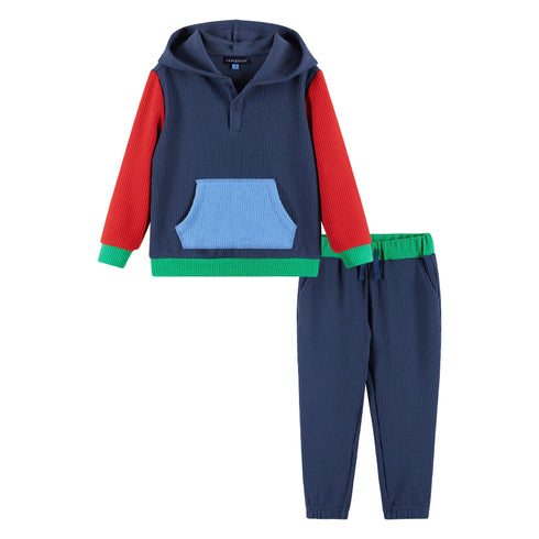 kids-hooded-lounge-set-navy-waffle Sophia's StyleSweatshirt Set-1