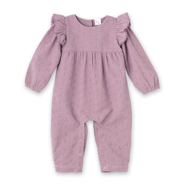 mauve-eyelet-girls-romper-embroidered-cotton-ruffle-sleeve-Tesa Babe at Sophia's StyleBaby Girl Clothes-1