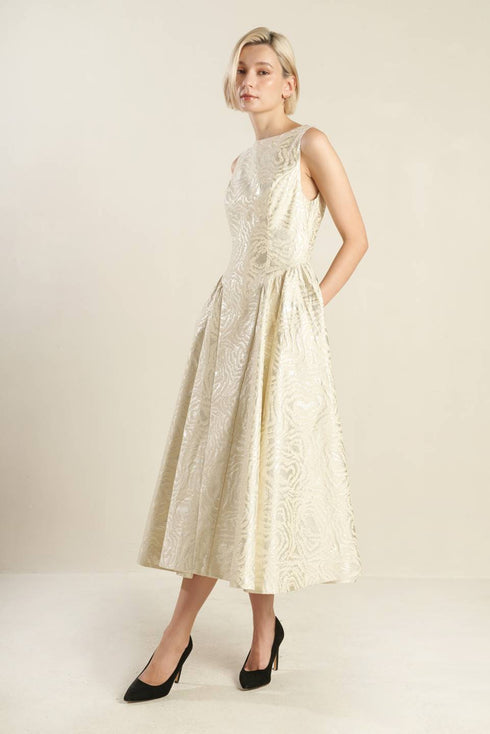 check-yourself-champagne-woven-midi-dress Flying Tomato - Sophia's Style-4