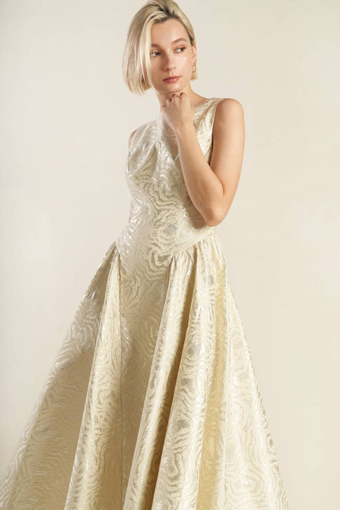 check-yourself-champagne-woven-midi-dress Flying Tomato - Sophia's StyleDRESSES-1