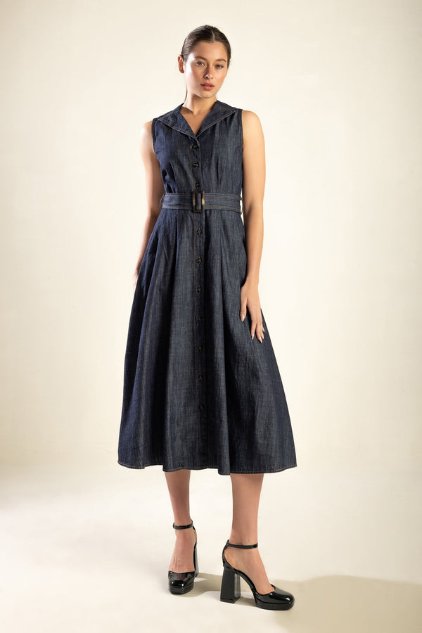 oasis-of-calm-rigid-denim-midi-dress Flying Tomato-Sophia's StyleDRESSES-1