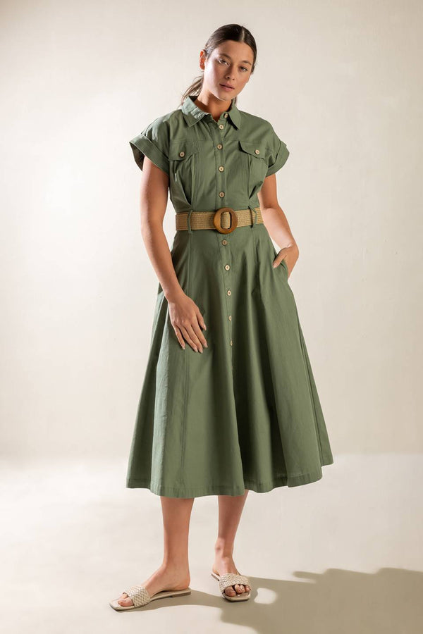 build-my-empire-olive-woven-midi-dress Flying Tomato-Sophia's StyleDRESSES-1