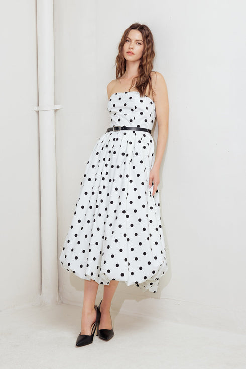 monroe-dot-white-woven-midi-dress Flying Tomato-Sophia's StyleDRESSES-1