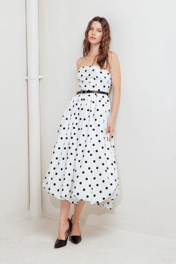 monroe-dot-white-woven-midi-dress Flying Tomato-Sophia's StyleDRESSES-1