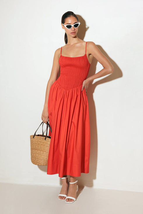 move-with-intention-red-woven-midi-dress Flying Tomato-Sophia's StyleDRESSES-1