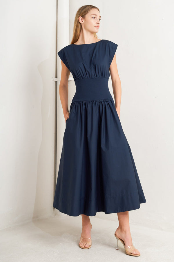 dreamweaver-romantic-navy-woven-midi-dress-flying-tomato-Sophia's StyleDRESSES-1
