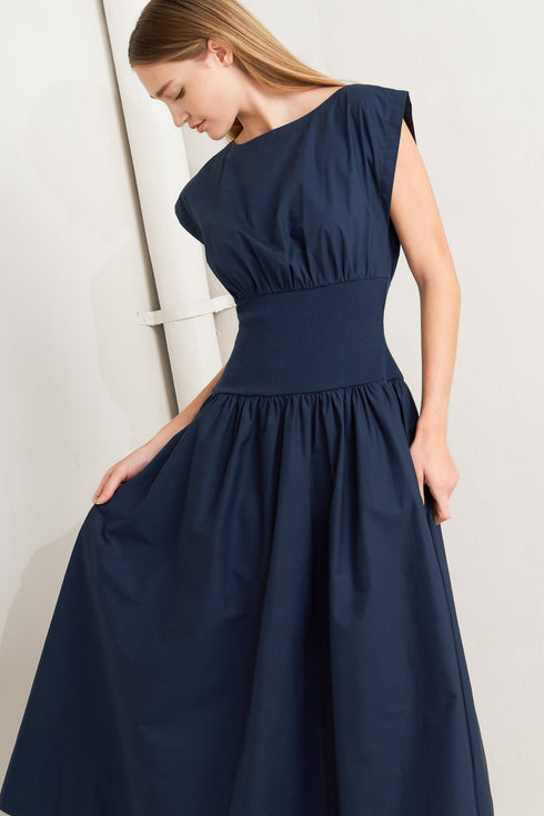 dreamweaver-romantic-navy-woven-midi-dress-flying-tomato-Sophia's Style-4