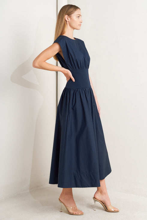 dreamweaver-romantic-navy-woven-midi-dress-flying-tomato-Sophia's Style-5