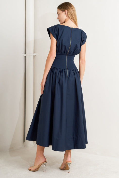 dreamweaver-romantic-navy-woven-midi-dress-flying-tomato-Sophia's Style-6