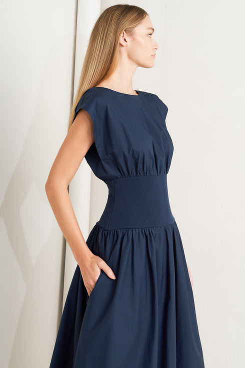 dreamweaver-romantic-navy-woven-midi-dress-flying-tomato-Sophia's Style-7