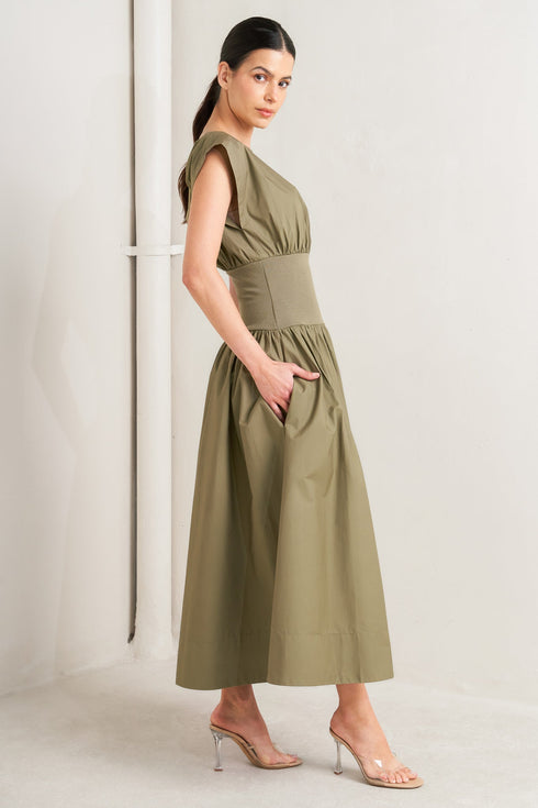 dreamweaver-romantic-olive-woven-midi-dress-Flying-Tomato-Sophia's Style-7