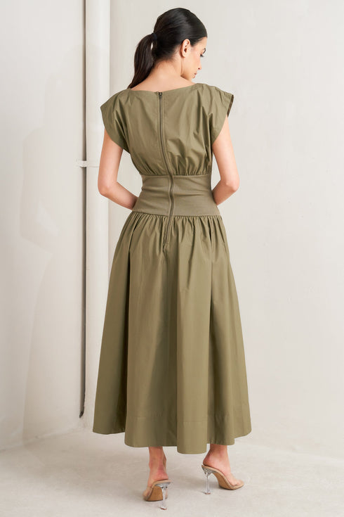 dreamweaver-romantic-olive-woven-midi-dress-Flying-Tomato-Sophia's Style-2